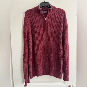 IZOD Men's Maroon Cable Knit Zip-Up Sweater